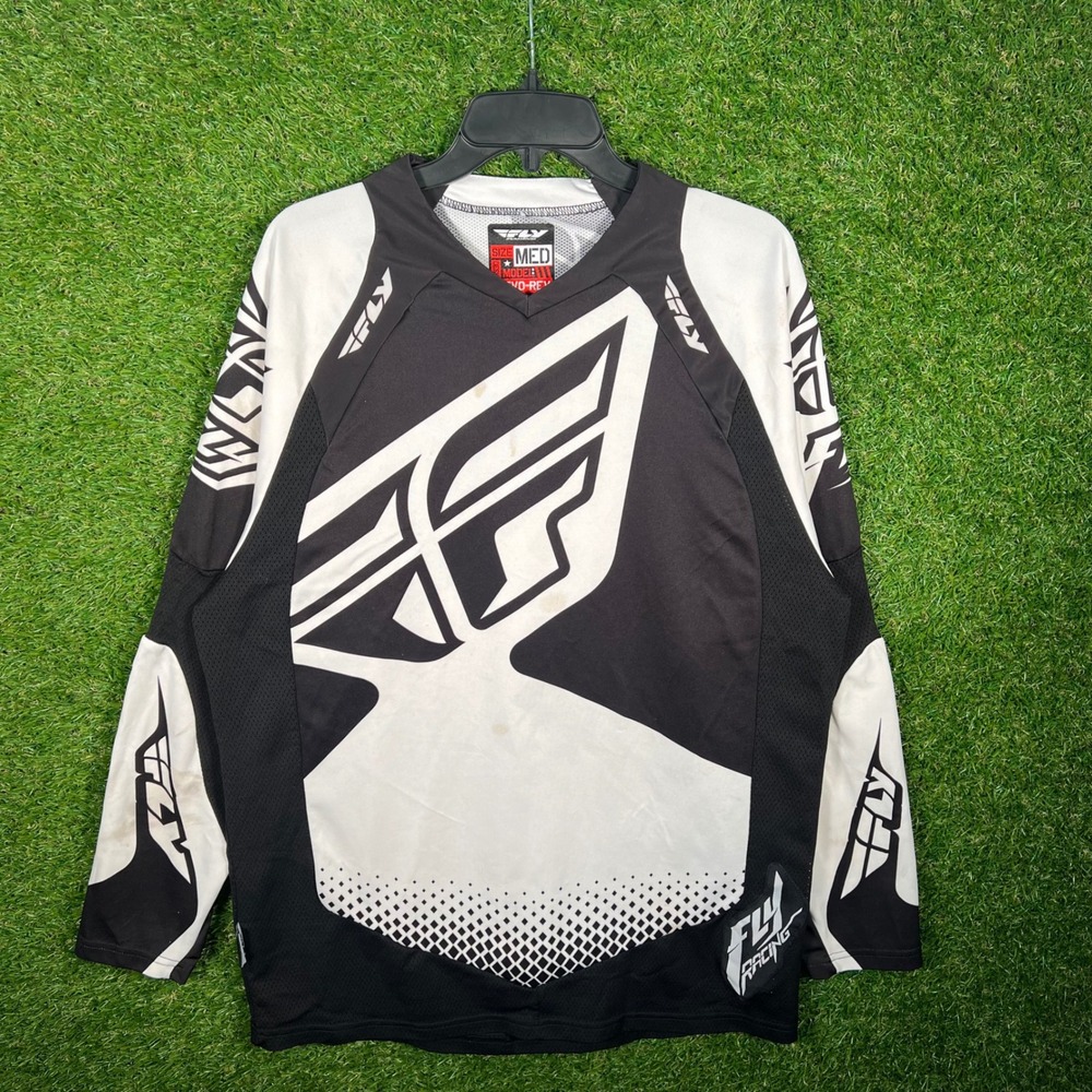 Fly Racing Evo-Rev Motocross Jersey Mens Medium Black White Long Sleeve